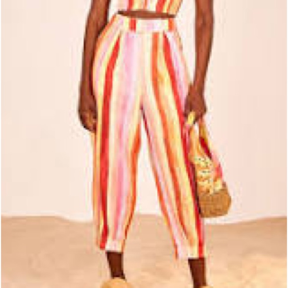 FARM Rio Sunny Striped Cropped Pants in Pink, Red & Orange-NWT- Medium
